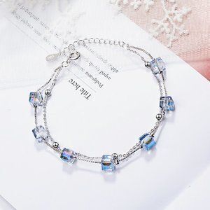 925 Sterling Silver Crystal Cube Bracelet